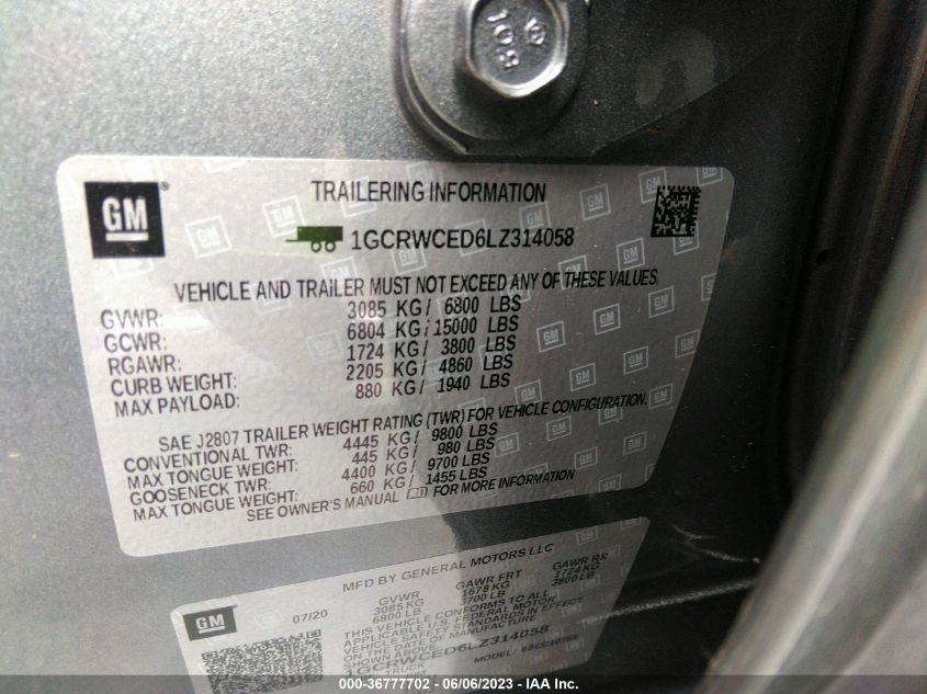 2020 CHEVROLET SILVERADO 1500 LT - 1GCRWCED6LZ314058
