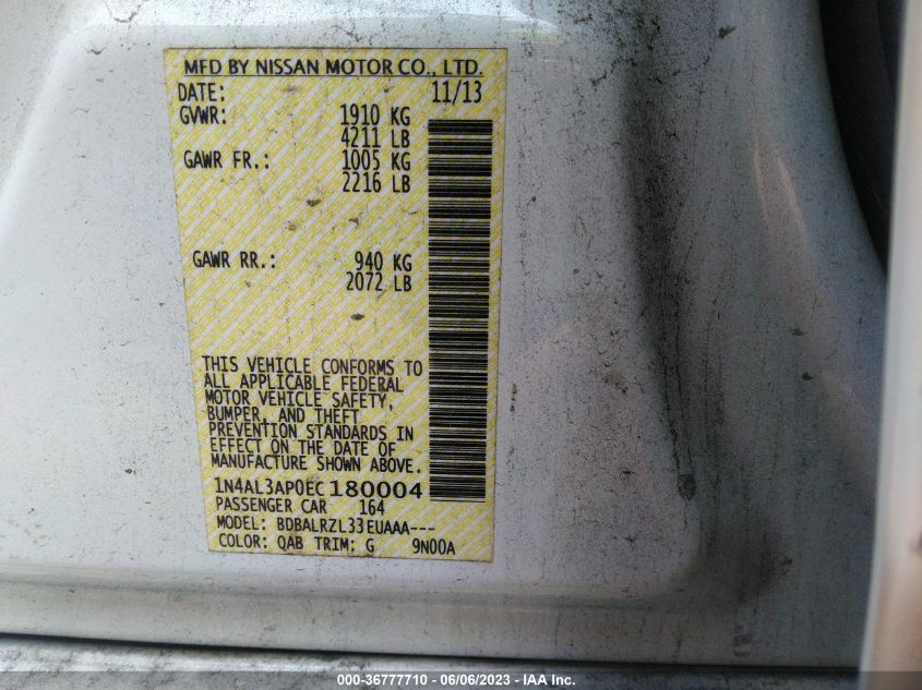 2014 NISSAN ALTIMA 2.5/S/SV/SL - 1N4AL3AP0EC180004