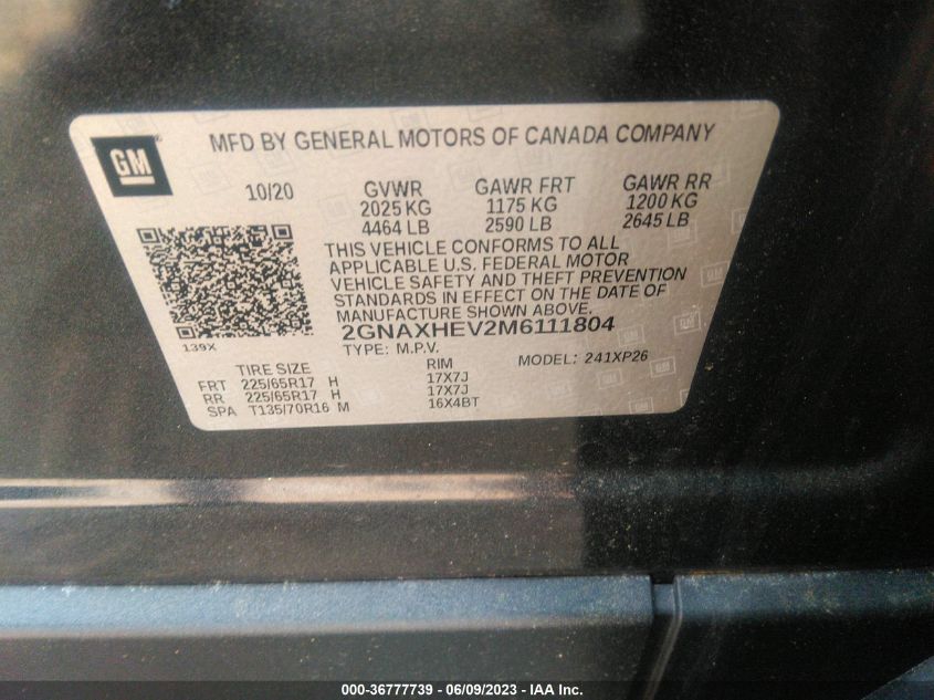 2021 CHEVROLET EQUINOX LS - 2GNAXHEV2M6111804