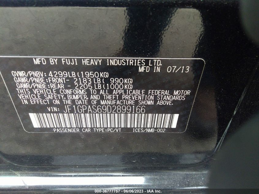 2013 SUBARU IMPREZA WAGON 2.0I SPORT LIMITED - JF1GPAS69D2899166