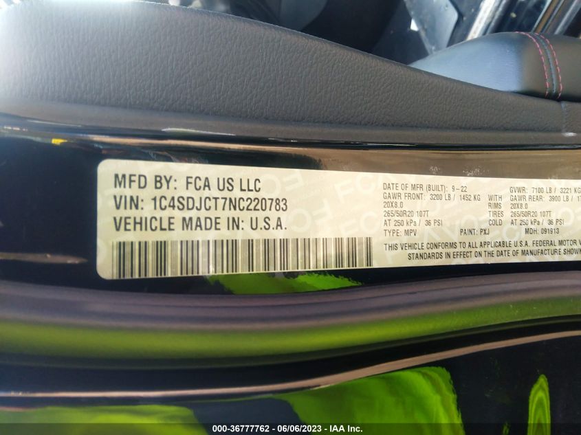 2022 DODGE DURANGO R/T - 1C4SDJCT7NC220783