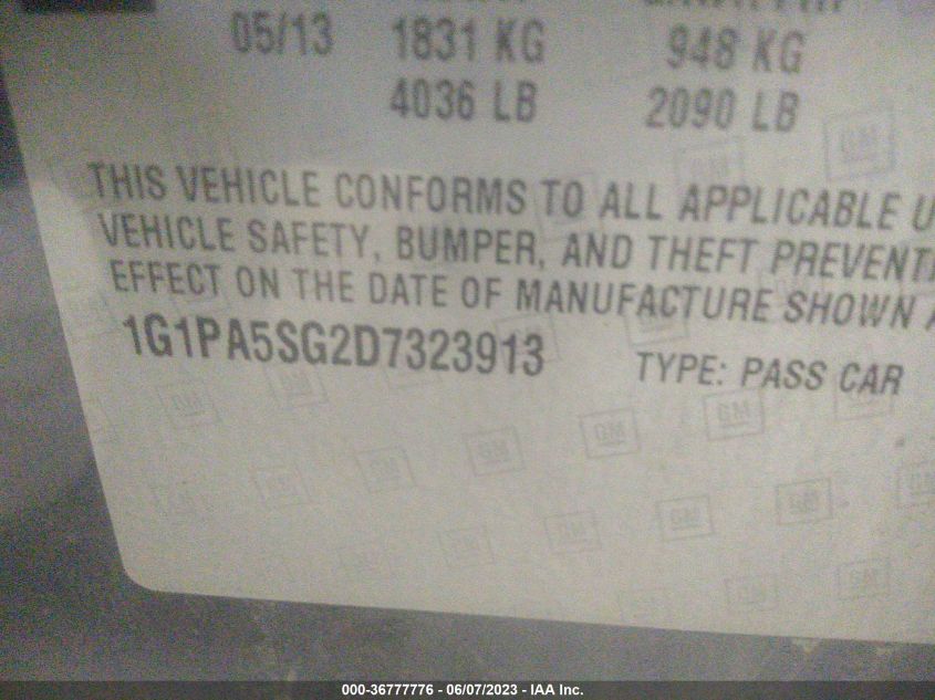 2013 CHEVROLET CRUZE LS - 1G1PA5SG2D7323913