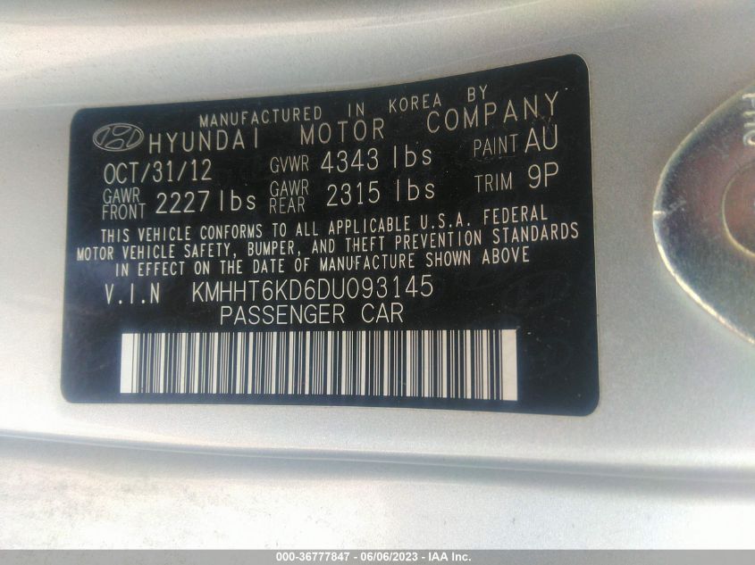 2013 HYUNDAI GENESIS COUPE 2.0T KMHHT6KD6DU093145