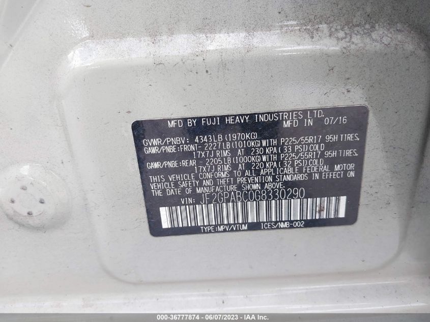2016 SUBARU CROSSTREK PREMIUM - JF2GPABC0G8330290