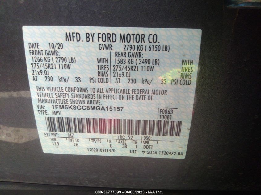 2021 FORD EXPLORER ST - 1FM5K8GC8MGA15157