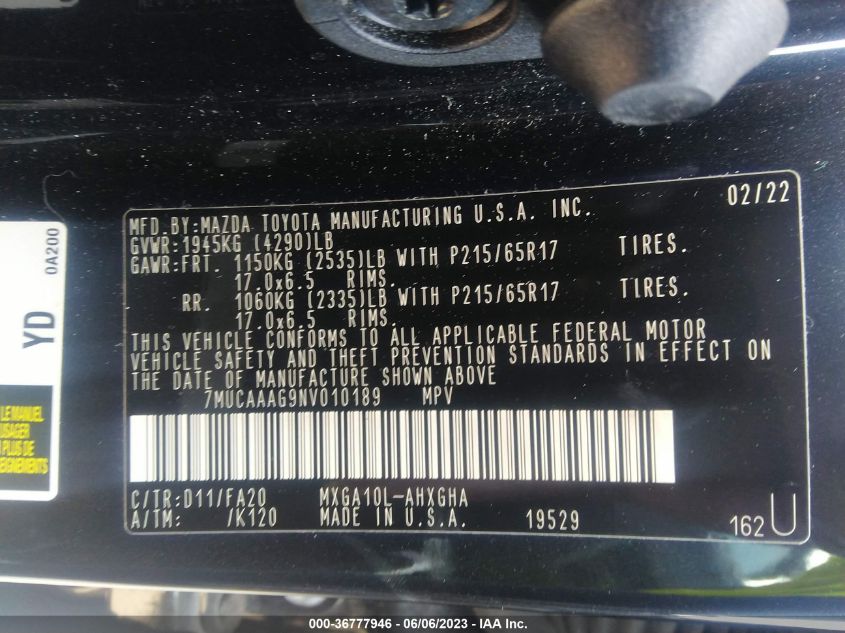 2022 TOYOTA COROLLA CROSS LE - 7MUCAAAG9NV010189