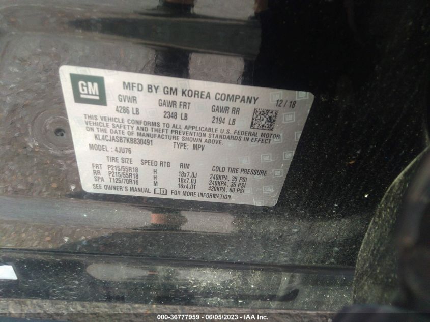 2019 BUICK ENCORE PREFERRED - KL4CJASB7KB830491