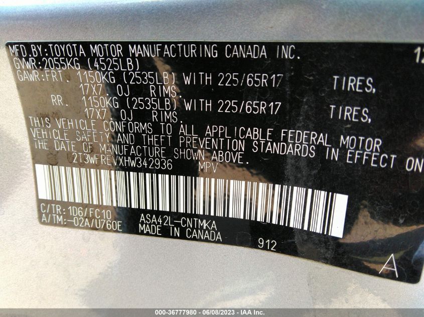 2017 TOYOTA RAV4 XLE - 2T3WFREVXHW342936