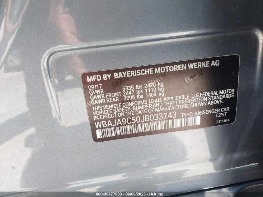 2018 BMW 5 SERIES 530E IPERFORMANCE - WBAJA9C50JB033743