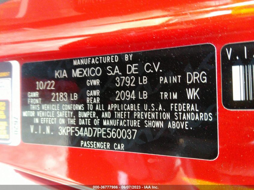 2023 KIA FORTE GT LINE - 3KPF54AD7PE560037