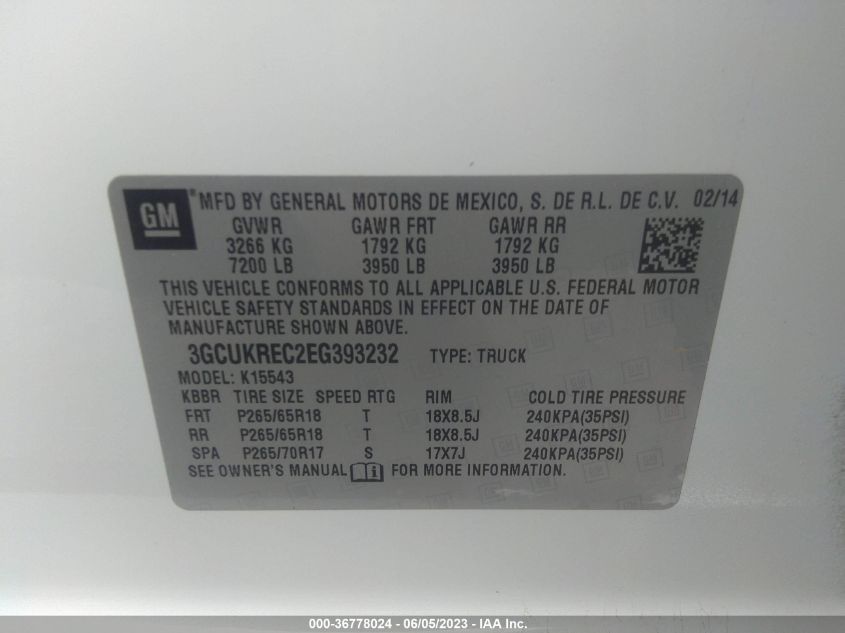 2014 CHEVROLET SILVERADO 1500 LT - 3GCUKREC2EG393232