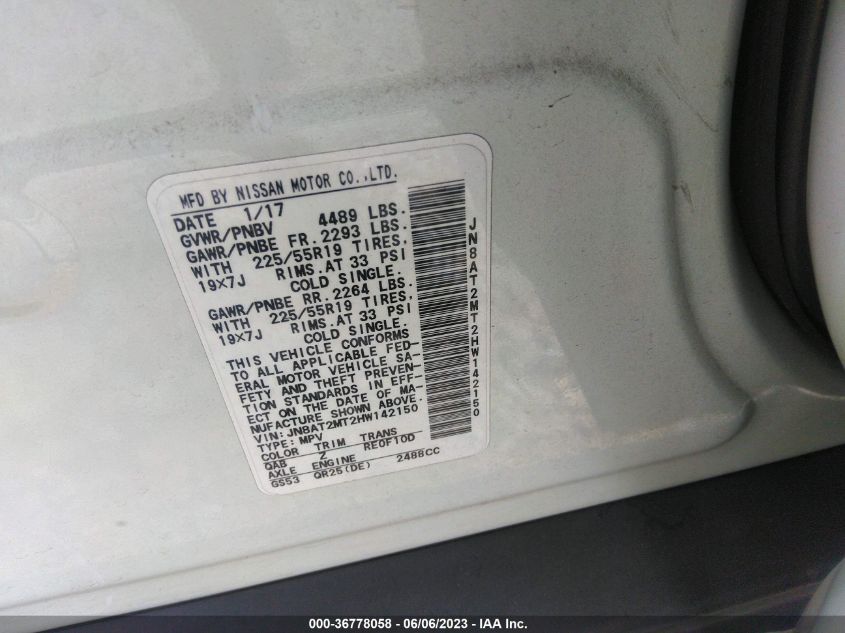 2017 NISSAN ROGUE SL - JN8AT2MT2HW142150