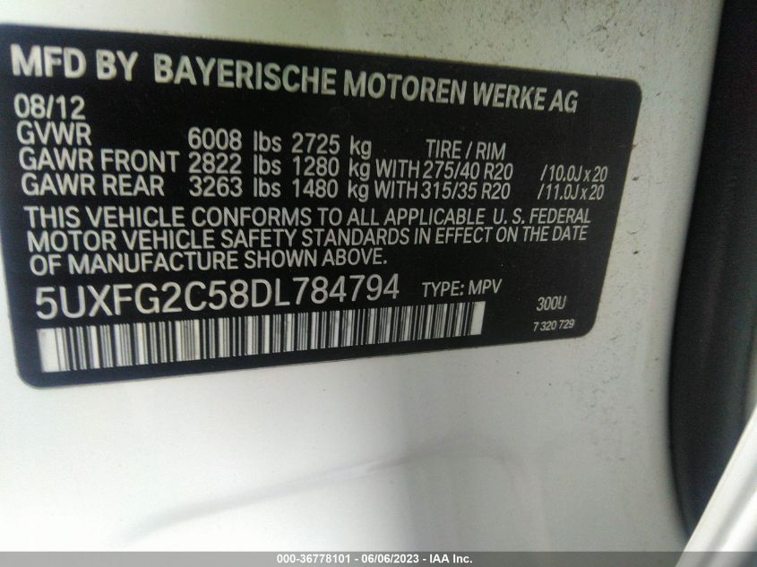 2013 BMW X6 XDRIVE35I - 5UXFG2C58DL784794