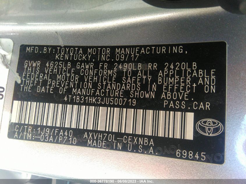 2018 TOYOTA CAMRY HYBRID - 4T1B31HK3JU500719