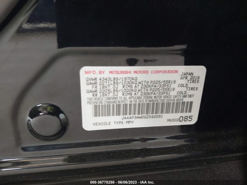 2016 MITSUBISHI OUTLANDER SPORT ES/SE - JA4AP3AW0GZ042091