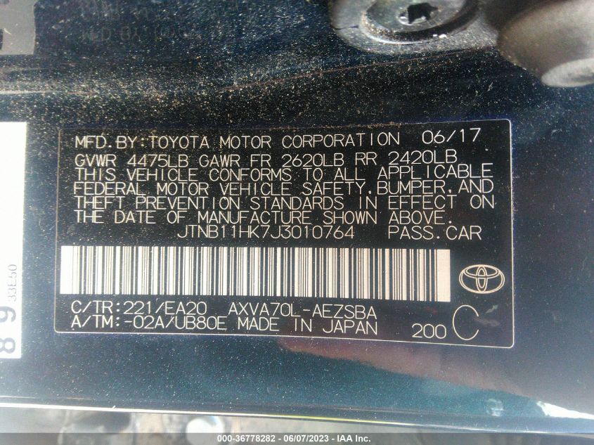 2018 TOYOTA CAMRY LE/SE/XLE/L - JTNB11HK7J3010764