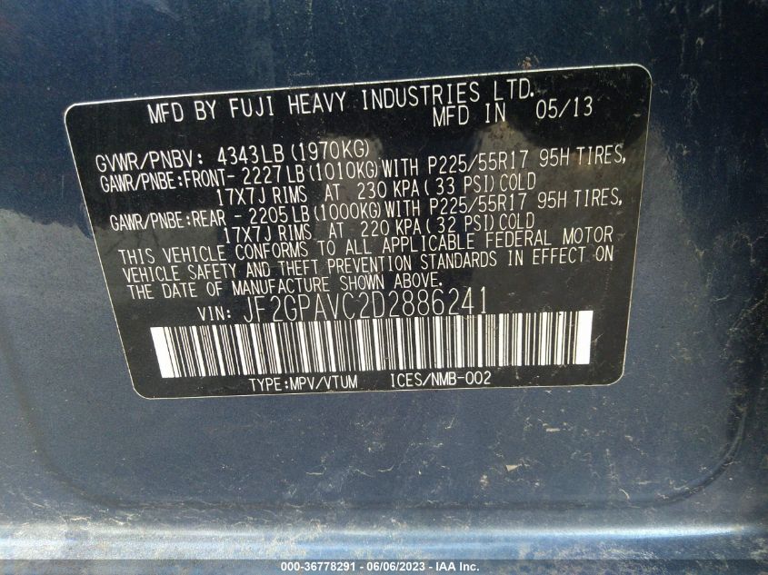 2013 SUBARU XV CROSSTREK 2.0 PREMIUM - JF2GPAVC2D2886241