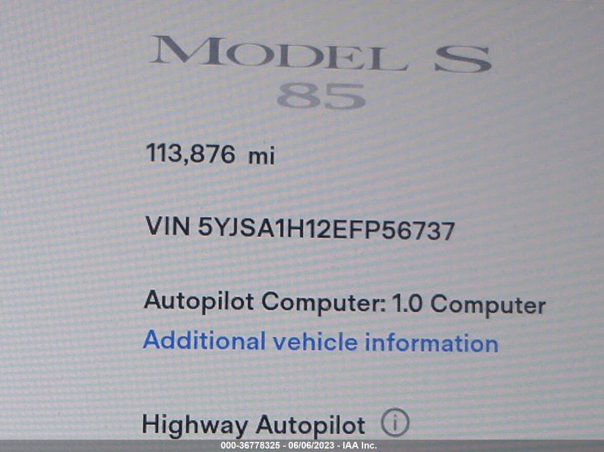 2014 TESLA MODEL S 60 KWH BATTERY/P85 - 5YJSA1H12EFP56737