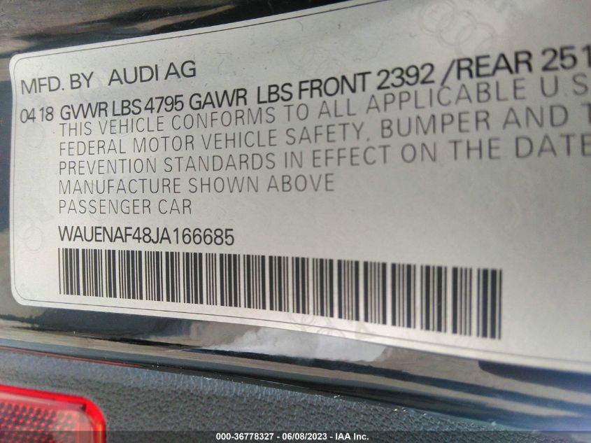 2018 AUDI A4 PREMIUM PLUS - WAUENAF48JA166685