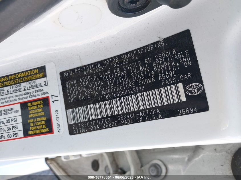 2014 TOYOTA AVALON LIMITED - 4T1BK1EB5EU129219