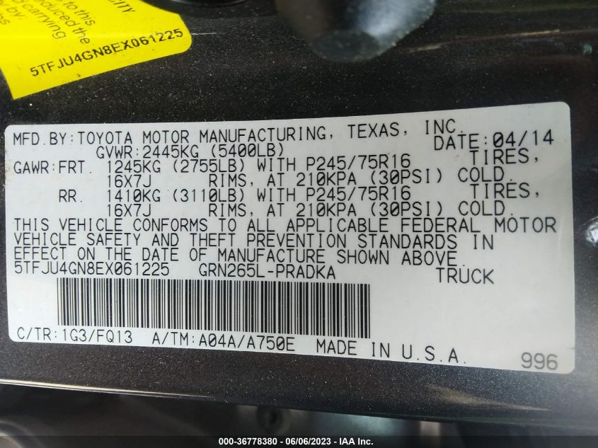 2014 TOYOTA TACOMA PRERUNNER - 5TFJU4GN8EX061225