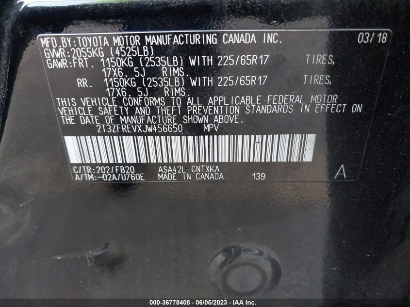 2018 TOYOTA RAV4 LE - 2T3ZFREVXJW456650