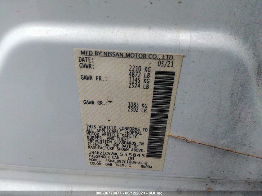 VIN 1N4BZ1CV2MC555845 2021 NISSAN LEAF SV PLUS