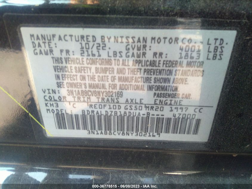 2022 NISSAN SENTRA SV - 3N1AB8CV8NY302169