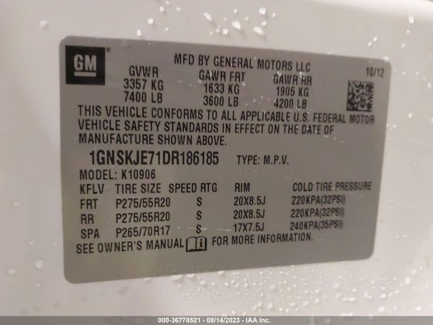 2013 CHEVROLET SUBURBAN 1500 LT - 1GNSKJE71DR186185