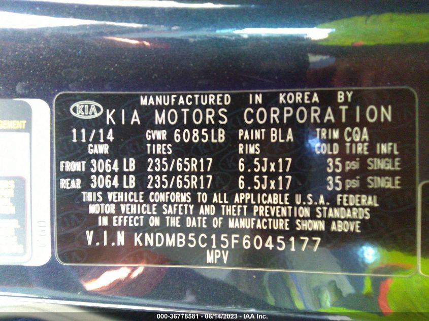 2015 KIA SEDONA LX - KNDMB5C15F6045177