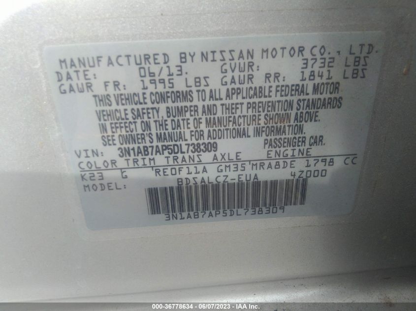 2013 NISSAN SENTRA FE+ S - 3N1AB7AP5DL738309