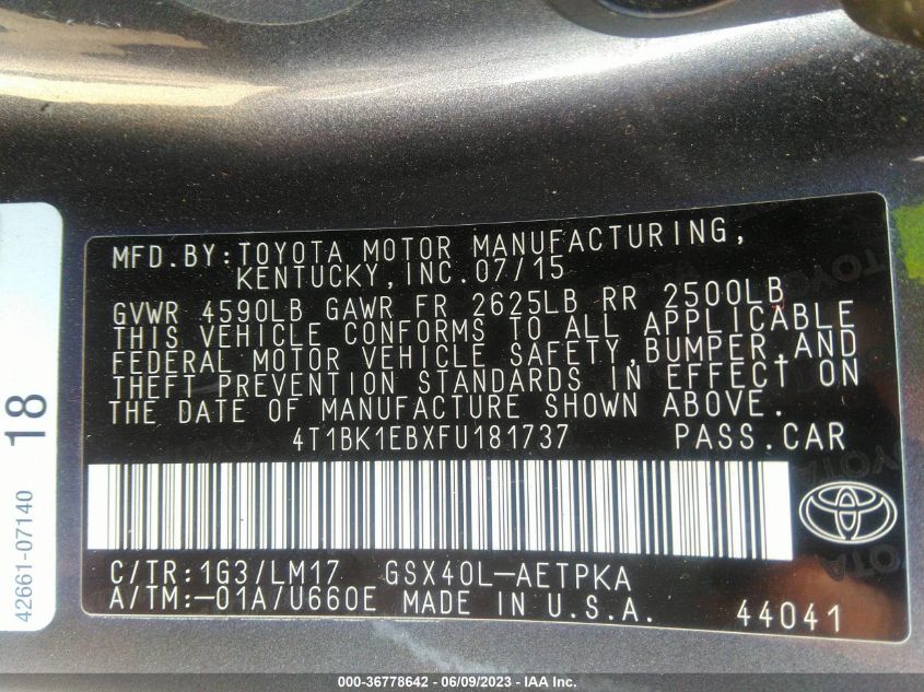 2015 TOYOTA AVALON LIMITED - 4T1BK1EBXFU181737
