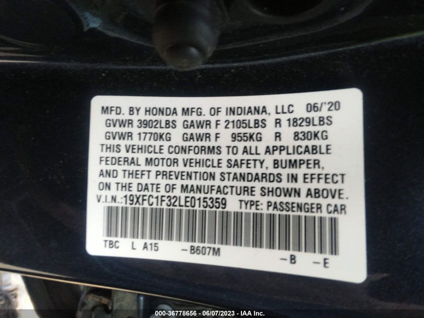 2020 HONDA CIVIC SEDAN EX - 19XFC1F32LE015359
