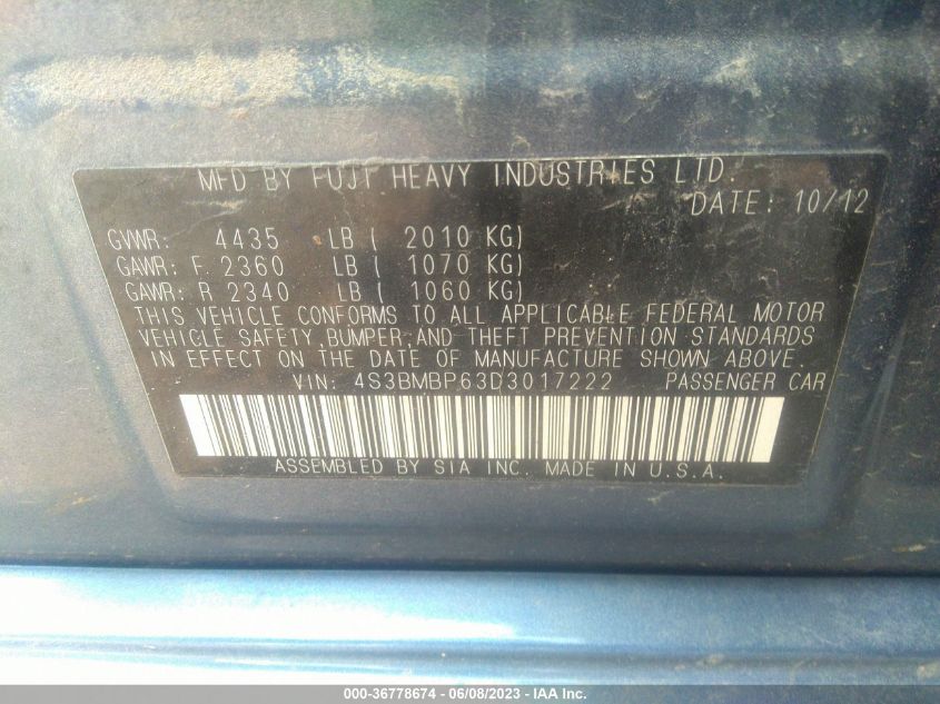 2013 SUBARU LEGACY 2.5I LIMITED - 4S3BMBP63D3017222