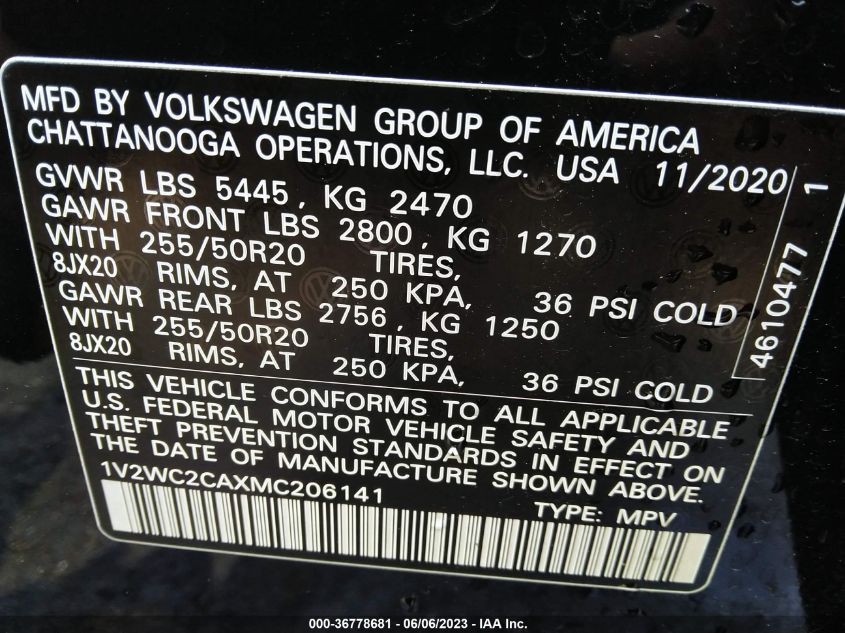 2021 VOLKSWAGEN ATLAS CROSS SPORT 2.0T SE W/TECHNOLOGY - 1V2WC2CAXMC206141