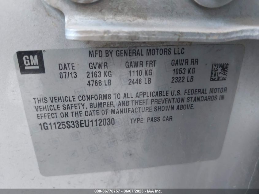 2014 CHEVROLET IMPALA LT - 1G1125S33EU112030