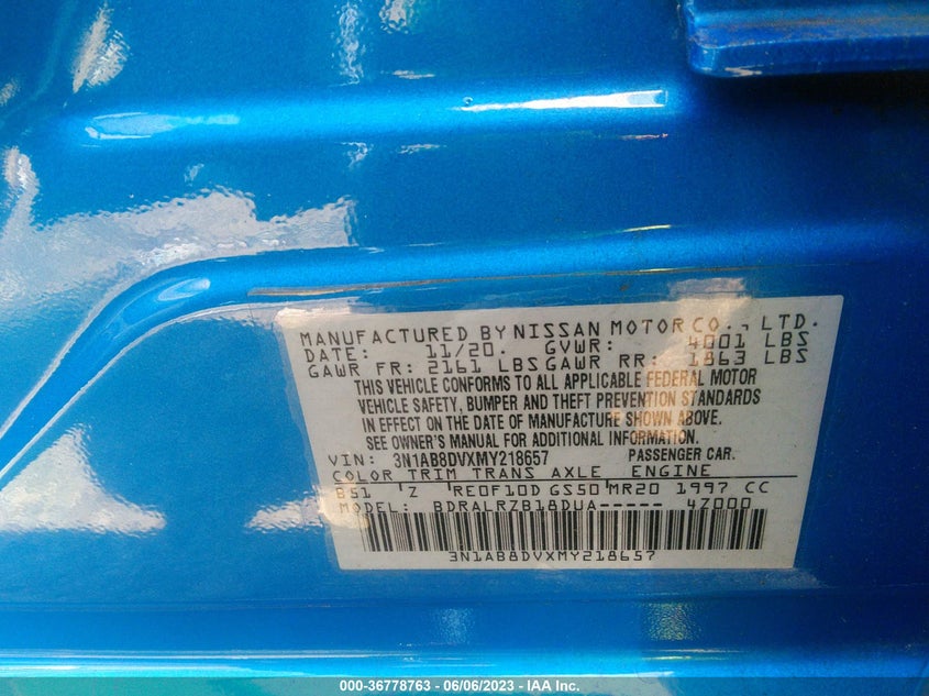 VIN 3N1AB8DVXMY218657 2021 NISSAN SENTRA SR