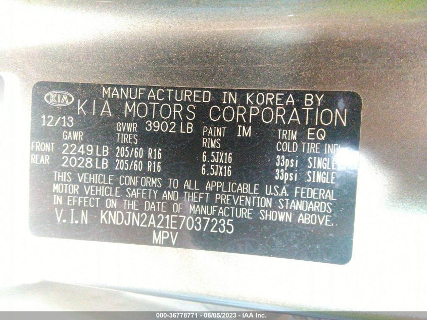 2014 KIA SOUL BASE - KNDJN2A21E7037235