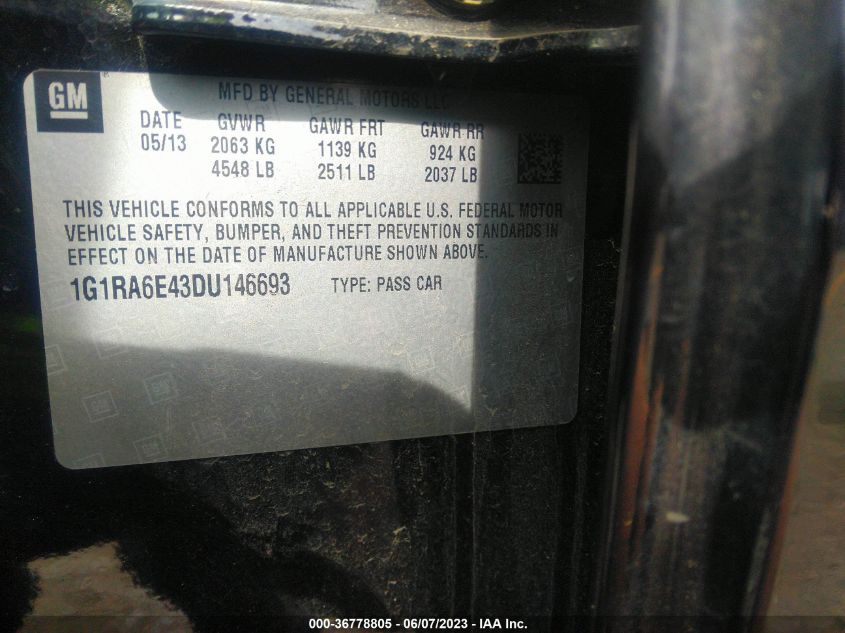 2013 CHEVROLET VOLT - 1G1RA6E43DU146693