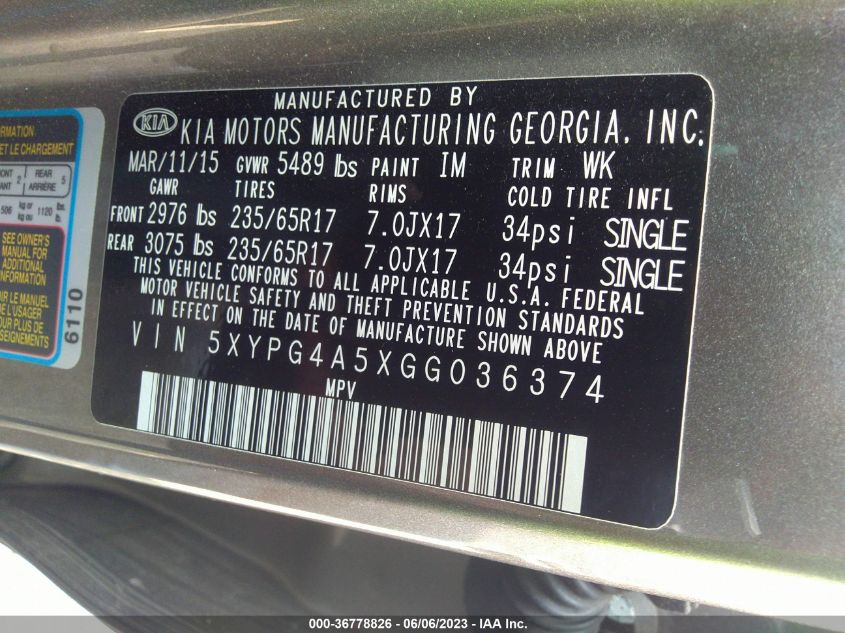 2016 KIA SORENTO LX - 5XYPG4A5XGG036374