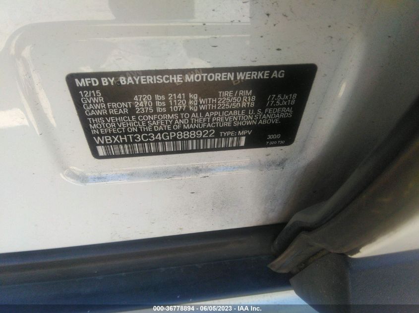 2016 BMW X1 XDRIVE28I - WBXHT3C34GP888922
