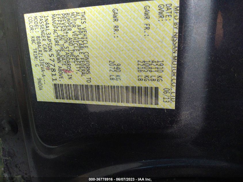 2013 NISSAN ALTIMA 2.5 S - 1N4AL3AP5DN577811