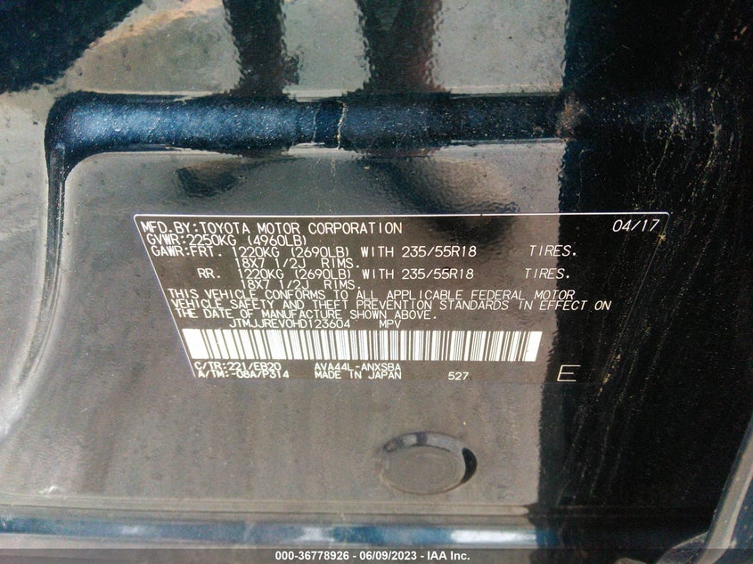 VIN JTMJJREV0HD123604 2017 TOYOTA RAV4 HYBRID SE