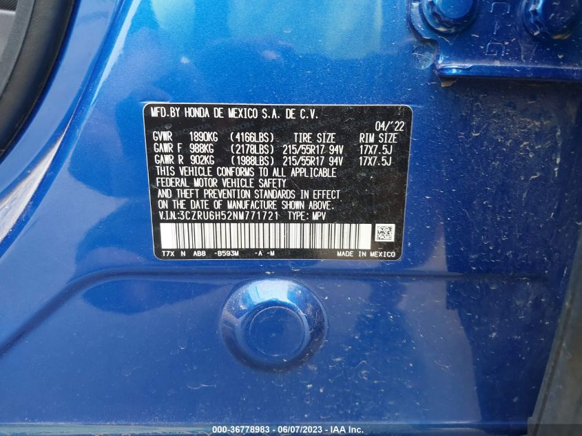 2022 HONDA HR-V EX - 3CZRU6H52NM771721