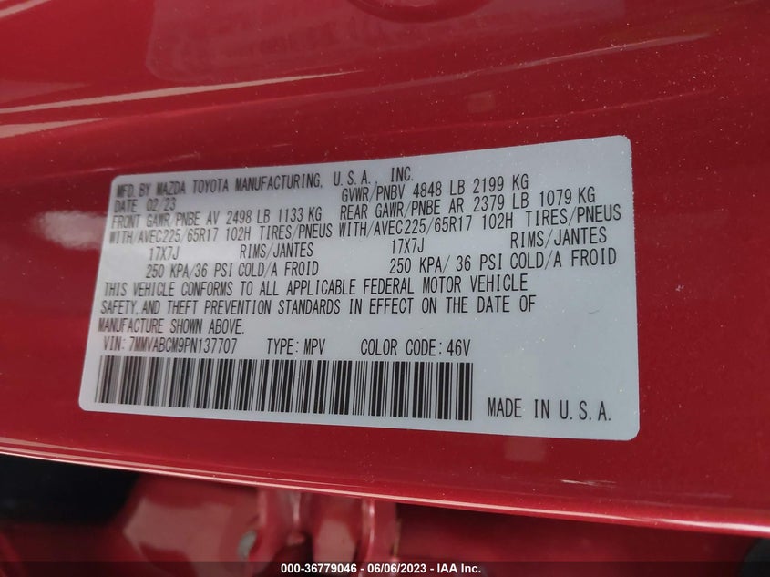 VIN 7MMVABCM9PN137707 2023 MAZDA CX-50 PREFERRED PLUS