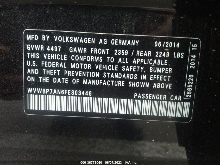 2015 VOLKSWAGEN CC SPORT - WVWBP7AN6FE803446