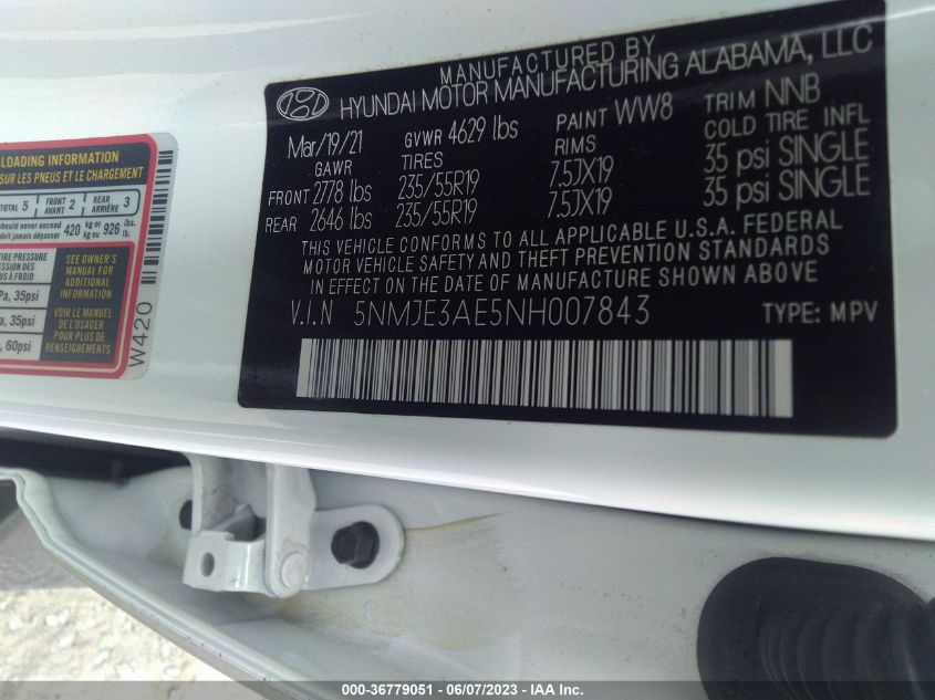 2022 HYUNDAI TUCSON LIMITED - 5NMJE3AE5NH007843