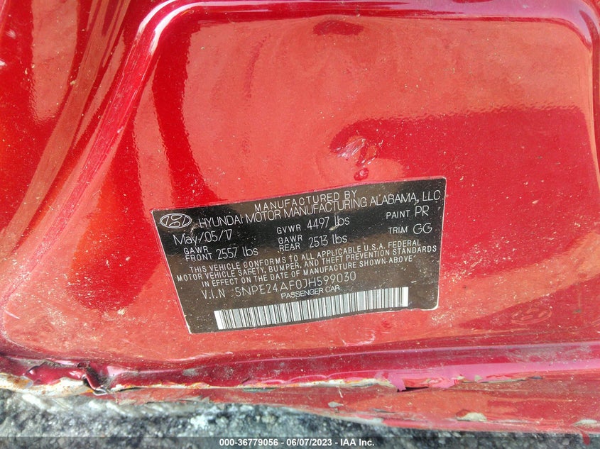 VIN 5NPE24AF0JH599030 2018 HYUNDAI SONATA SE
