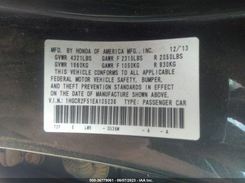 2014 HONDA ACCORD SEDAN SPORT - 1HGCR2F51EA105036
