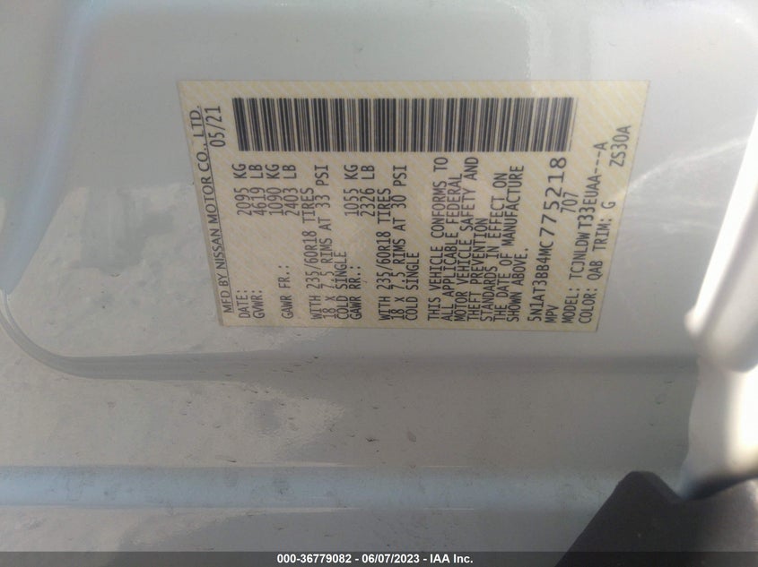 VIN 5N1AT3BB4MC775218 2021 NISSAN ROGUE SV